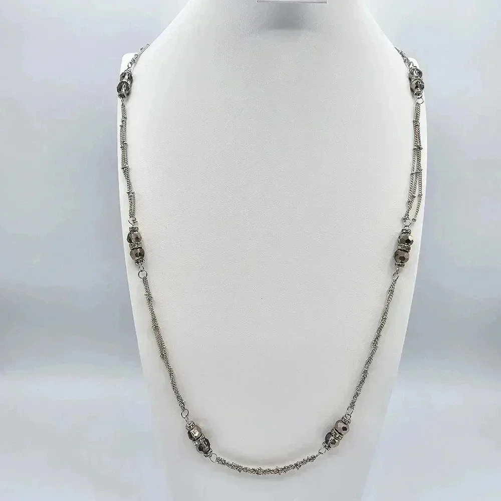 Bead Silver Chain Link‎ Long Necklace Fashion Jewelry N1